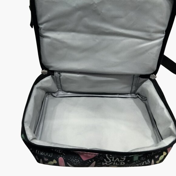 Flamingo Lunch Bag Insulated Unicorn Rainbow Adjustable Strap Black Pink - Picture 3 of 6